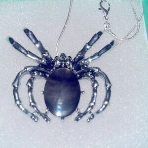 Gothic Black Opal Crystal Spider Silver 18” Neck…